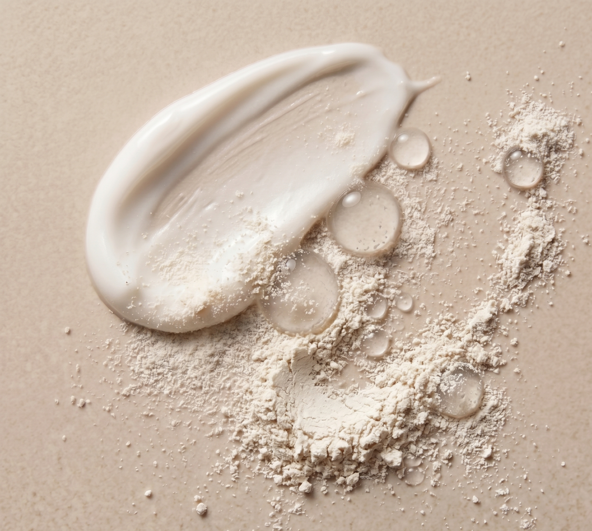 Close-up of cream and powder on a beige background